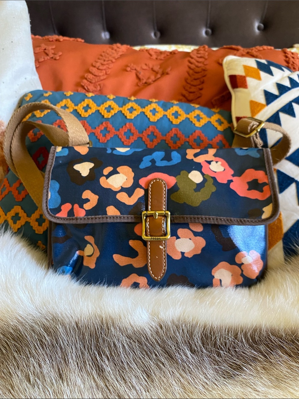 Fossil Multicolor Floral Canvas Crossbody Bag
